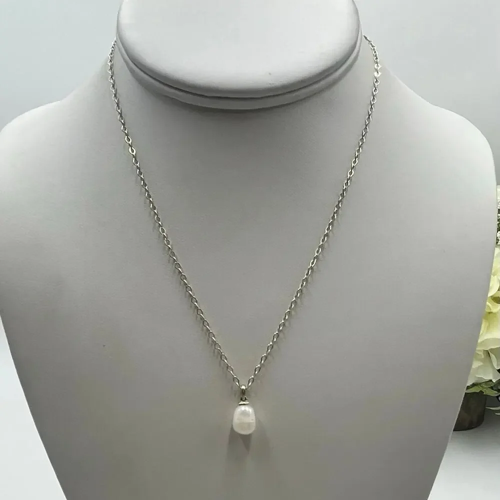 Kendra Scott Lindsay Silver Single Strand‎ White Pearl Necklace Reworked